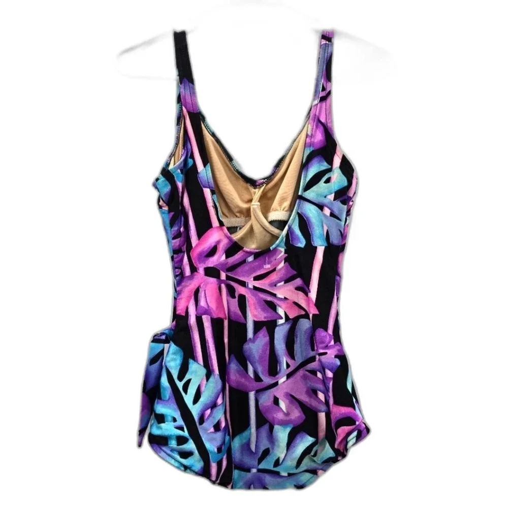 Slimsuit Purple Tropical One Piece Vacation Beach Resort Goth Swimsuit Medium 10